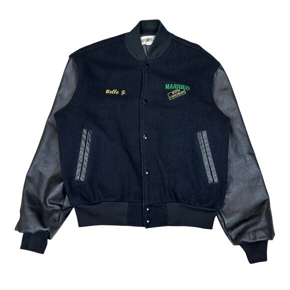 VTG 90s Starwears Married With Children Leather Varsity Bomber Cast Crew Large - Picture 1 of 10